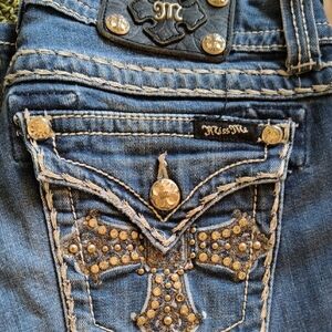 Miss Me Blue Denim Jeans with Silver Stud Embellishment